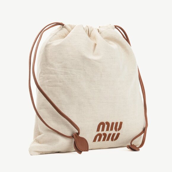 Miu Miu SS/24 Beige Canvas Logo-Embroidered Drawstring Pouch - Picture 2 of 11